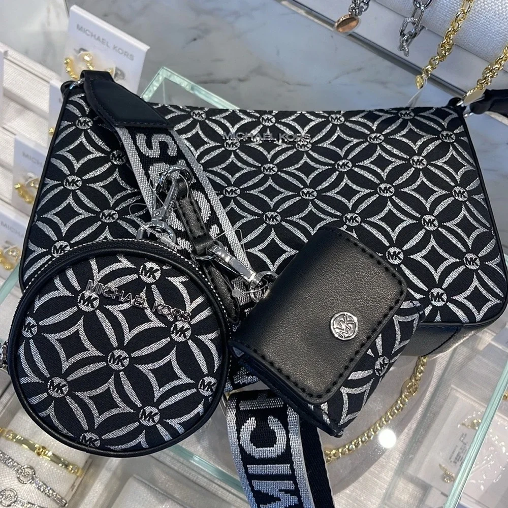 MICHAEL KORS Jet Set Travel Small Logo Jacquard Crossbody With Tech Attach NWT - Picture 2 of 16